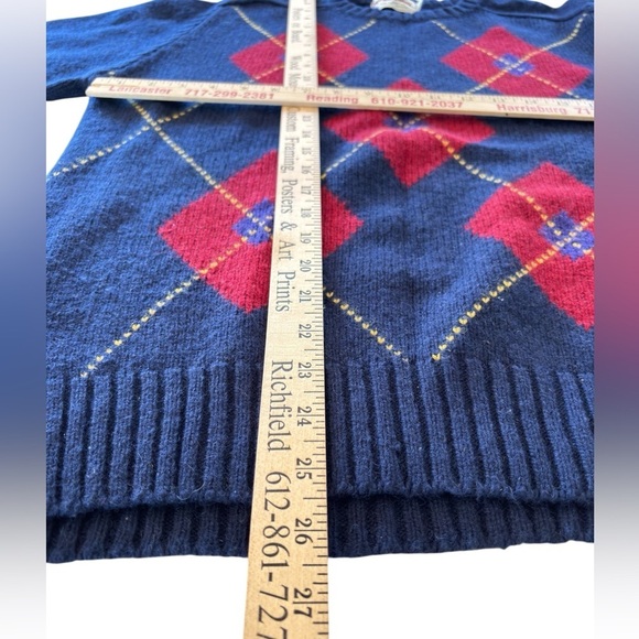 Vintage 80s McGregor Sweater Blue Red Argyle Crewneck Wool Mens Large USA Made - Picture 6 of 12